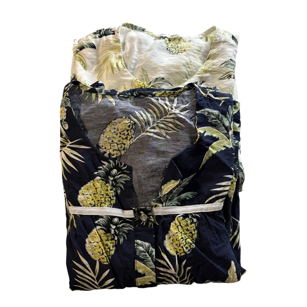 Ekouaer 2Pk Pineapple Tropical‎ House Dress Snap Front House Coat Loungewear L